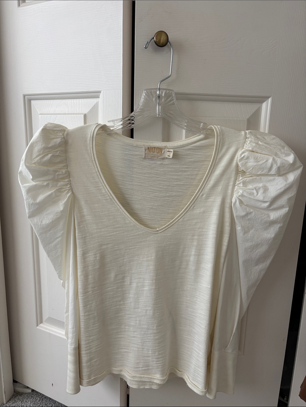 Ivory Puff-Sleeve V-Neck Top